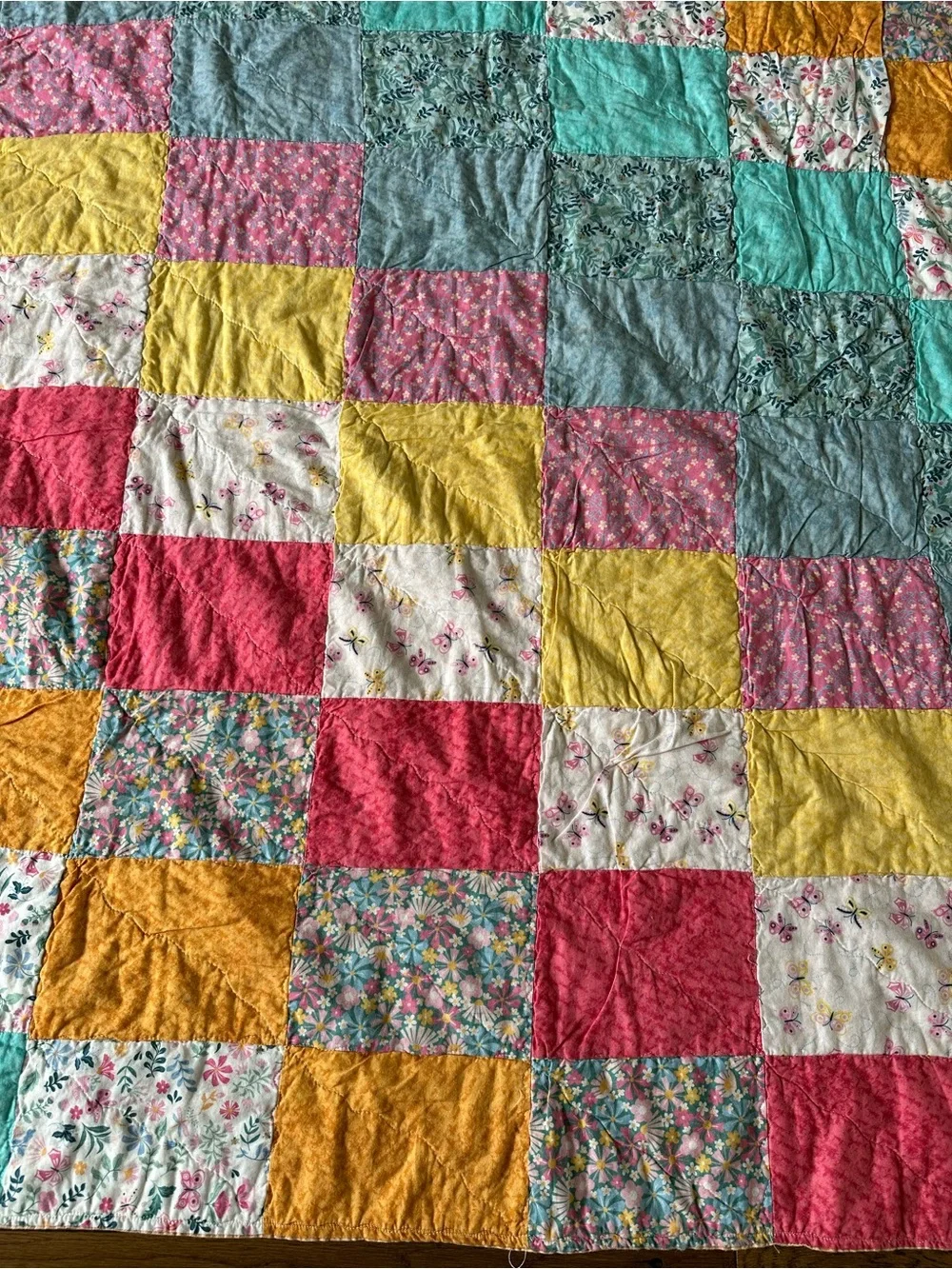 Vintage Handmade Toddler Quilt Blanket Throw Cotton Patchwork